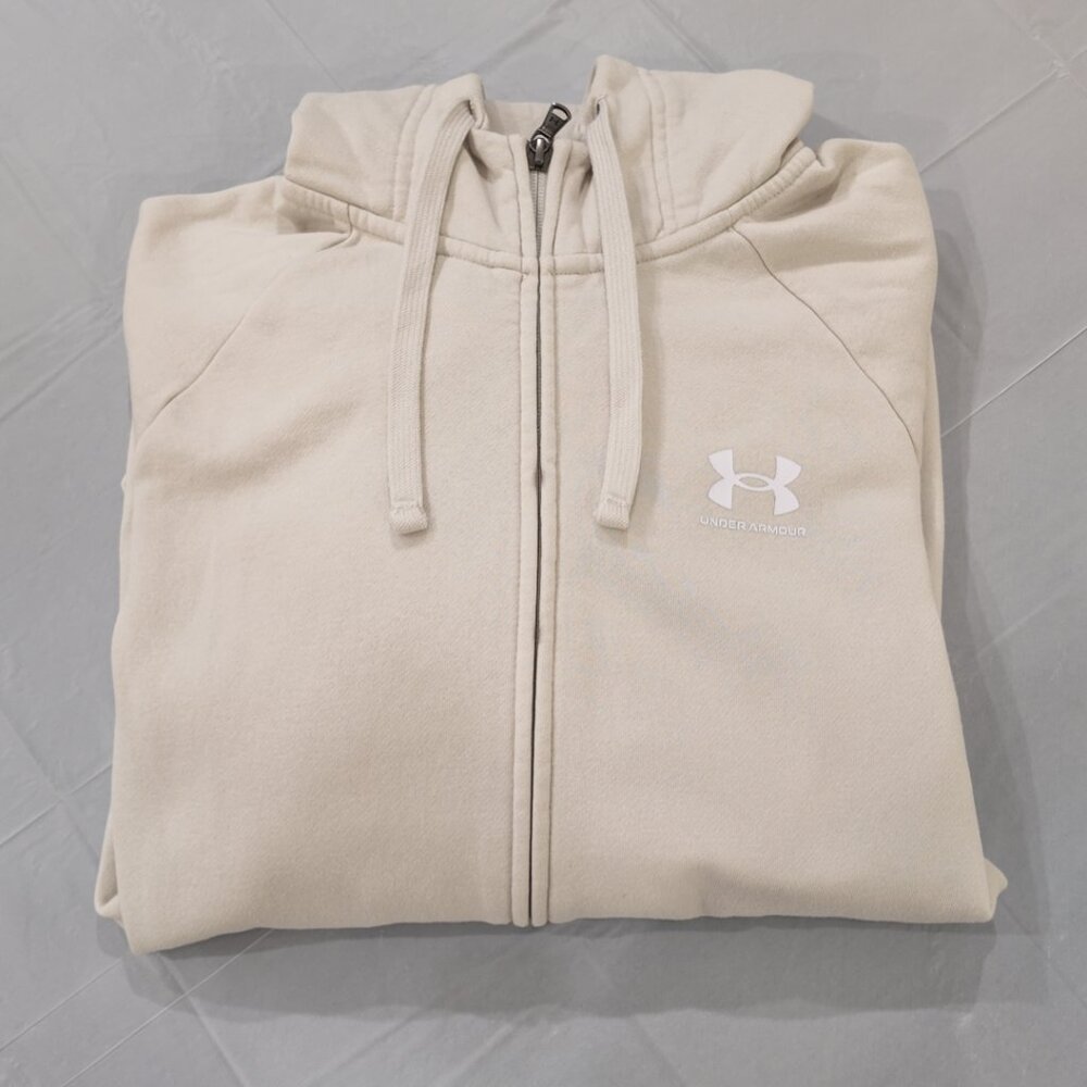 Under Armour | Full-Zip Logo Hoodie Sweatshirt - Neutral Beige | Size Large - Picture 3 of 10